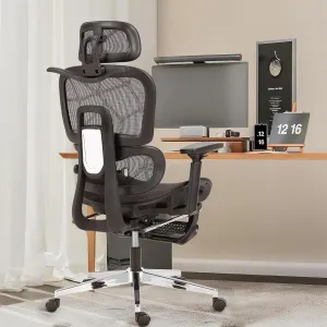 Ergonomic Office Chair with Footrest,Breathable Mesh,Big and Tall,High Back Gaming Chair,Comfortable Lumbar Support,130° Tilt,Ajustable 3D Armrest & 2D Headrest(Black)