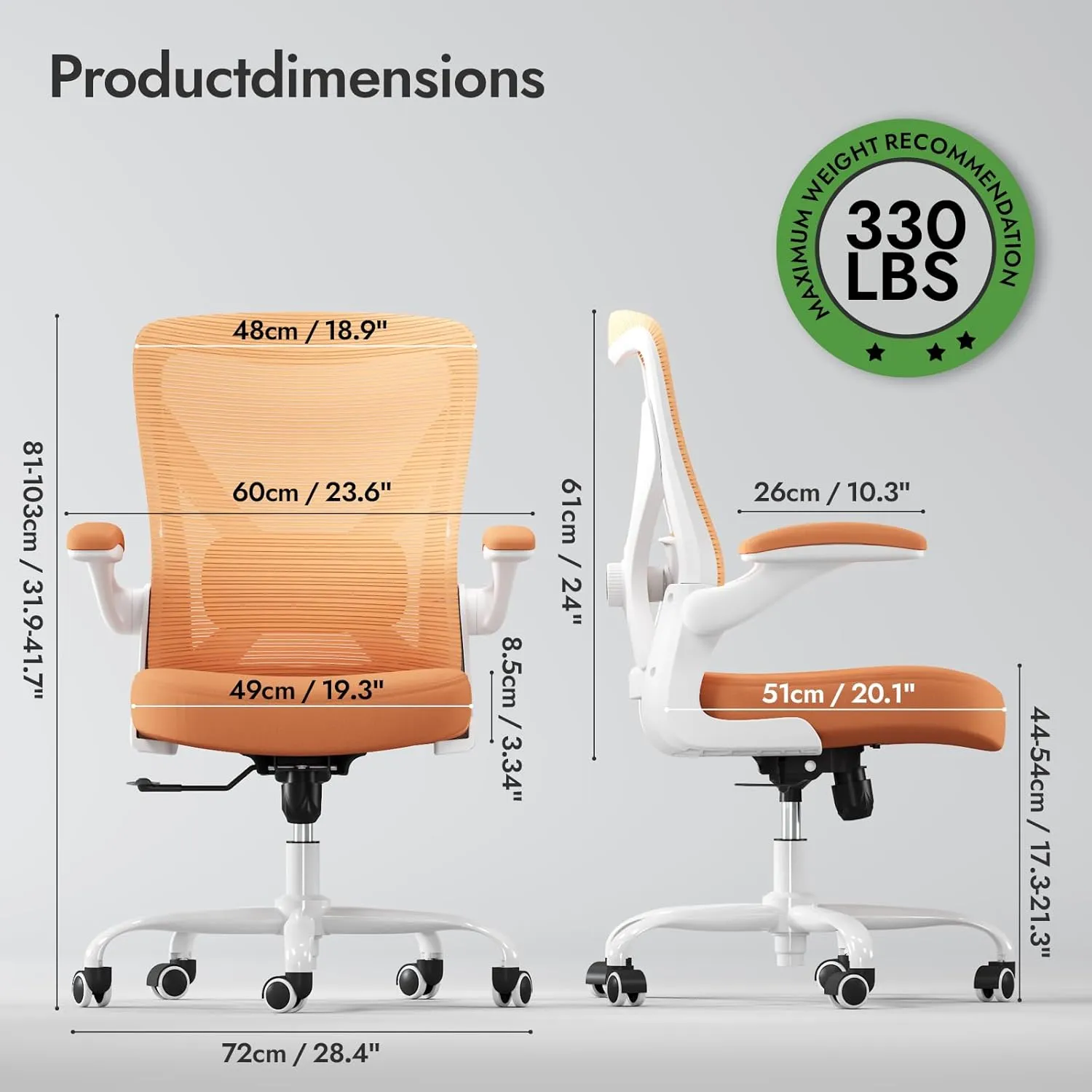 Ergonomic Office Chair - X-Shaped Computer Desk Chair Comfy, Gaming Chair, Office Chair with Lumbar Support, Mesh Office Chairs, Desk Chair for Long Hours(White-Orange)