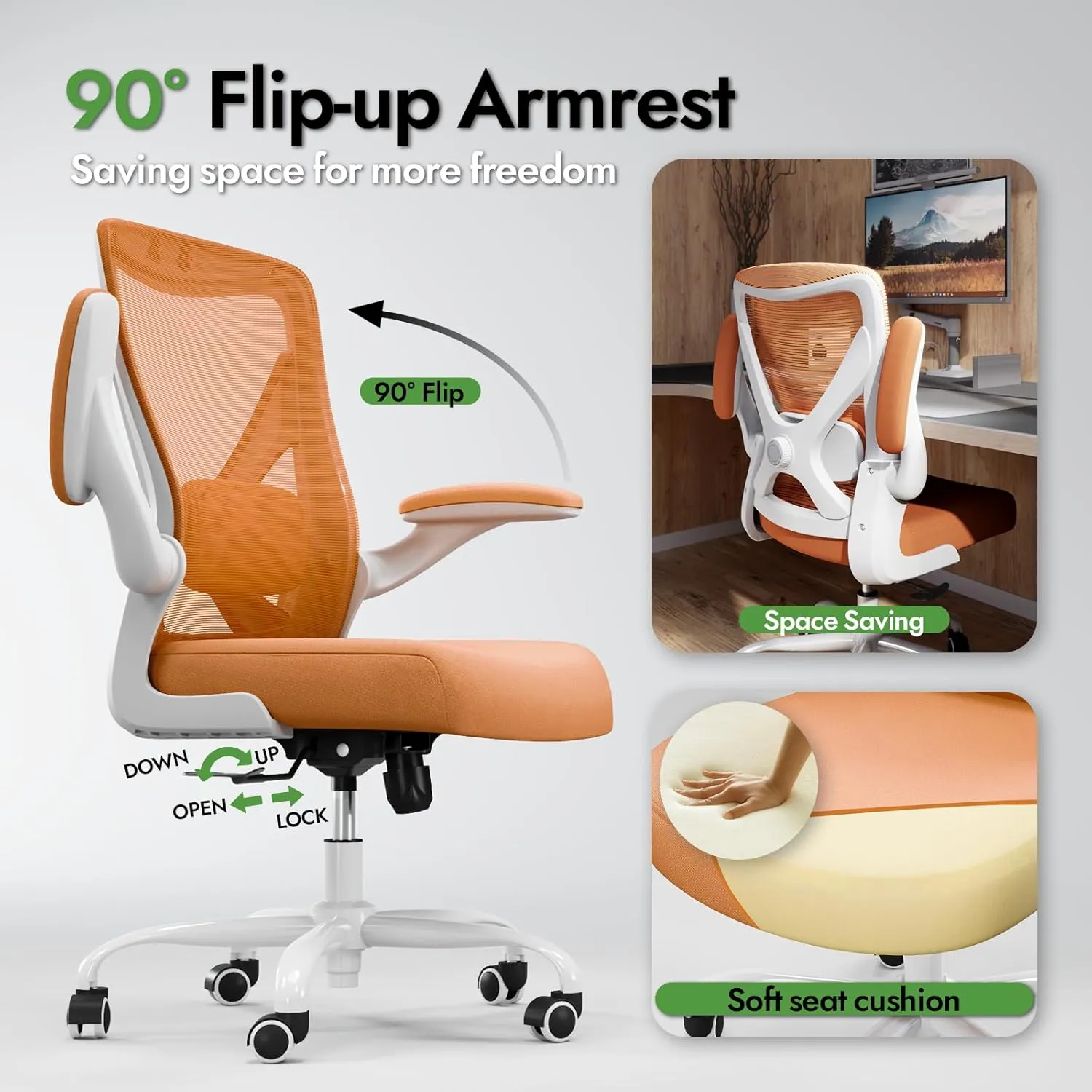 Ergonomic Office Chair - X-Shaped Computer Desk Chair Comfy, Gaming Chair, Office Chair with Lumbar Support, Mesh Office Chairs, Desk Chair for Long Hours(White-Orange)