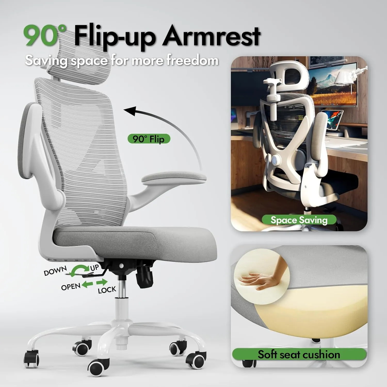Ergonomic Office Chair - X-Shaped Computer Desk Chair Comfy, Gaming Chair, Office Chair with Lumbar Support, Mesh Office Chairs with Headrests, Desk Chair for Long Hours (Gray)