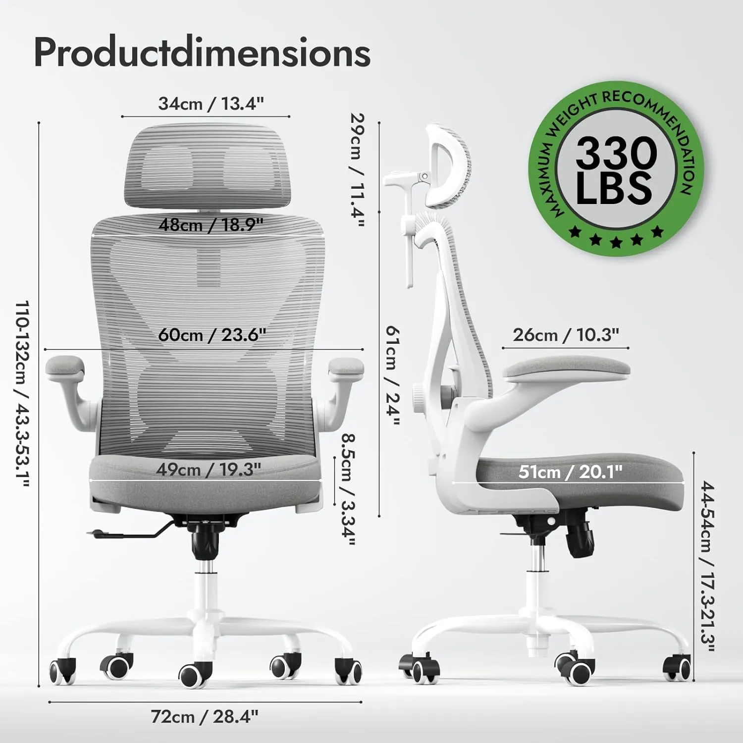 Ergonomic Office Chair - X-Shaped Computer Desk Chair Comfy, Gaming Chair, Office Chair with Lumbar Support, Mesh Office Chairs with Headrests, Desk Chair for Long Hours (Gray)