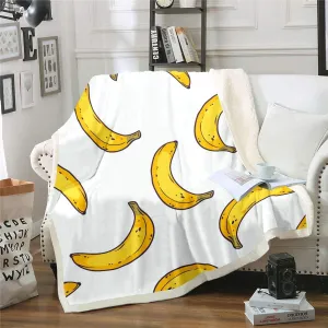 Erosebridal Banana Throw Blanket Kids Girls Fruit Food Theme Plush Bed Blanket, Moon Pattern Sherpa Blanket for Children Boys Teens Tropical Botanical Fleece Throw Twin Size Stylish Decorative Room