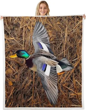 Erosebridal Mallard Duck Throw Blanket Twin Rustic Farmhouse Blanket for Woman Man Woodland Tree Branches Leaves Fleece Blanket Vintage Jungle Cabin Decor Sherpa Blanket
