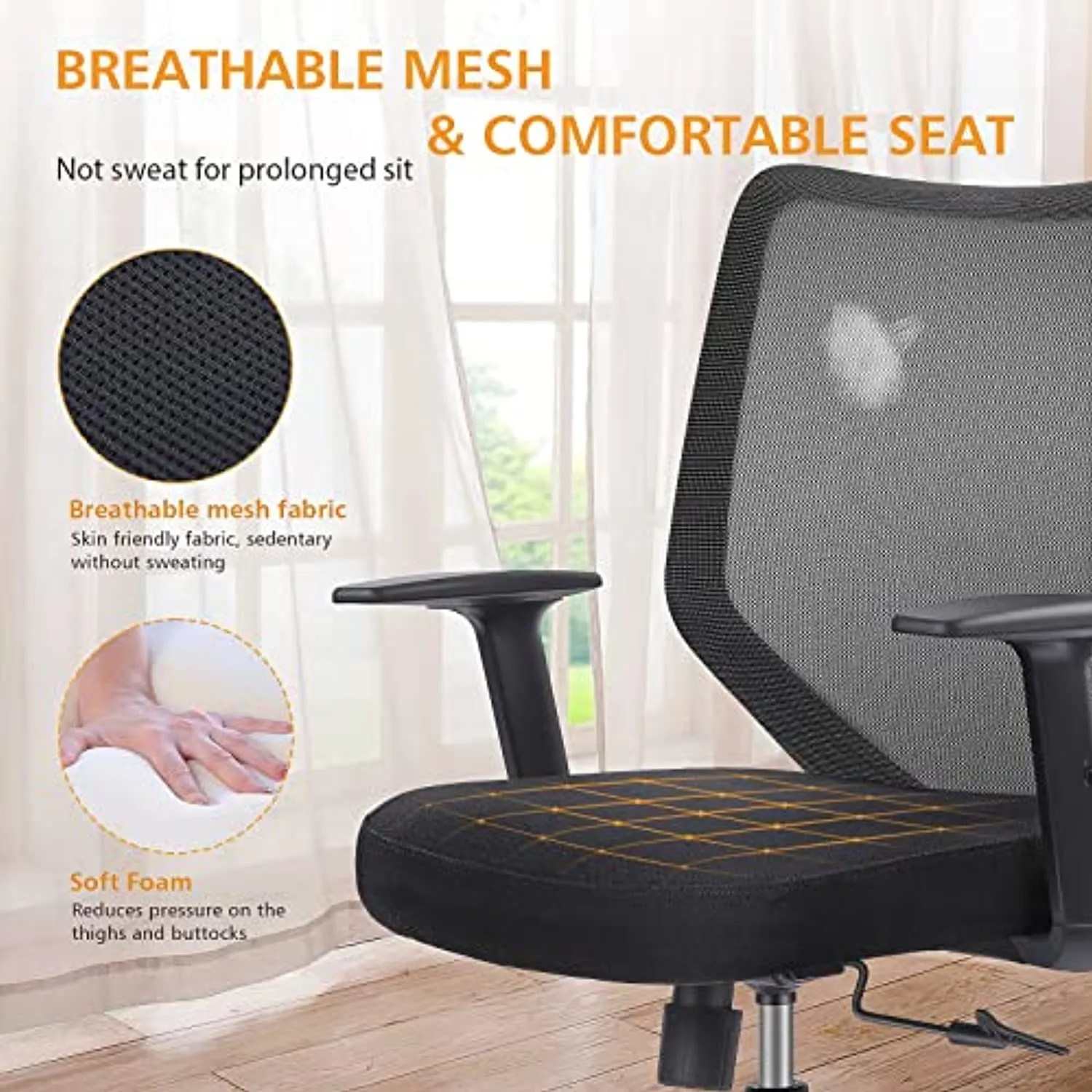 ETasker Ergonomic Office Chair, Back Support Home Office Desk Chair, Mesh Swivel Computer Chair with Armrests Adjustable