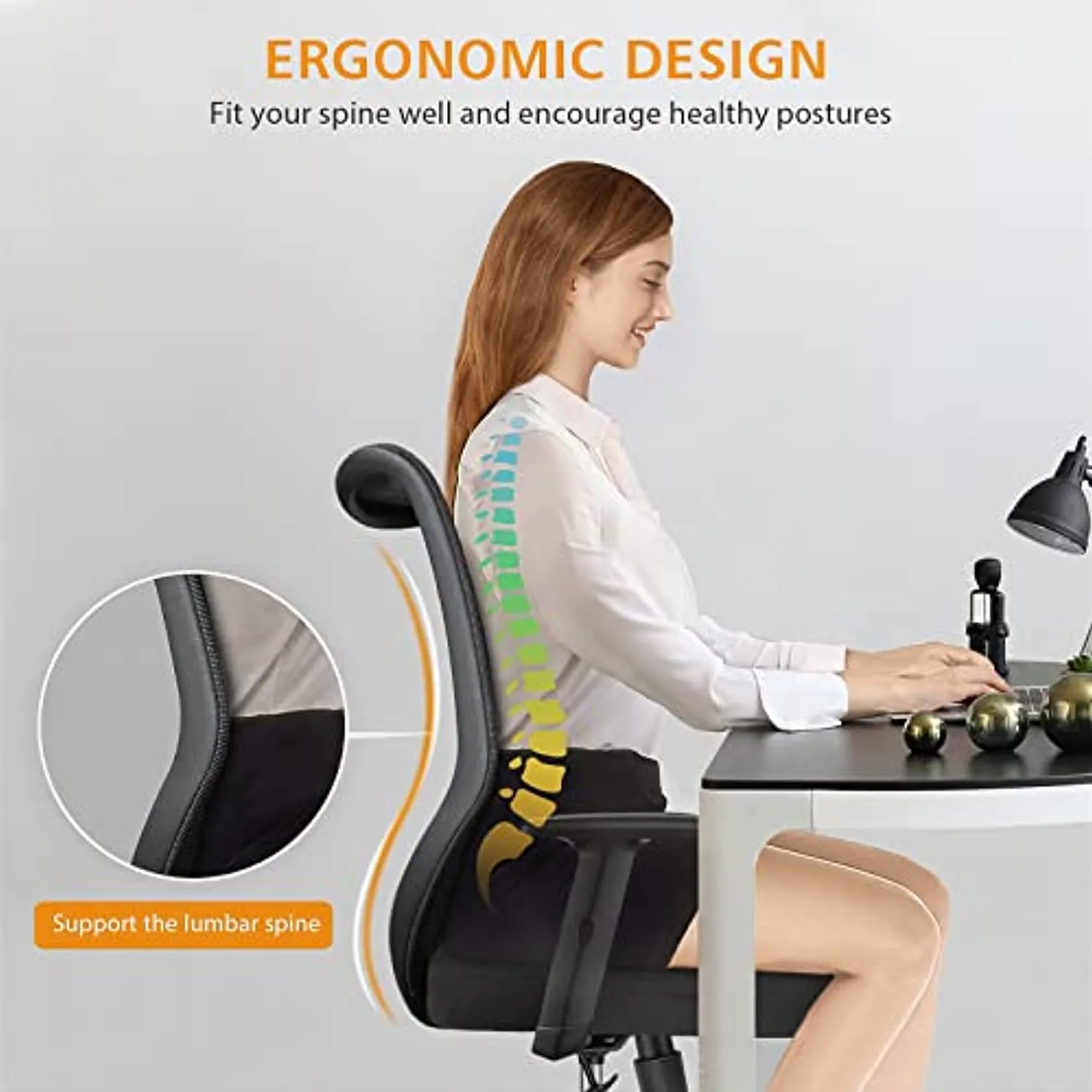 ETasker Ergonomic Office Chair, Back Support Home Office Desk Chair, Mesh Swivel Computer Chair with Armrests Adjustable