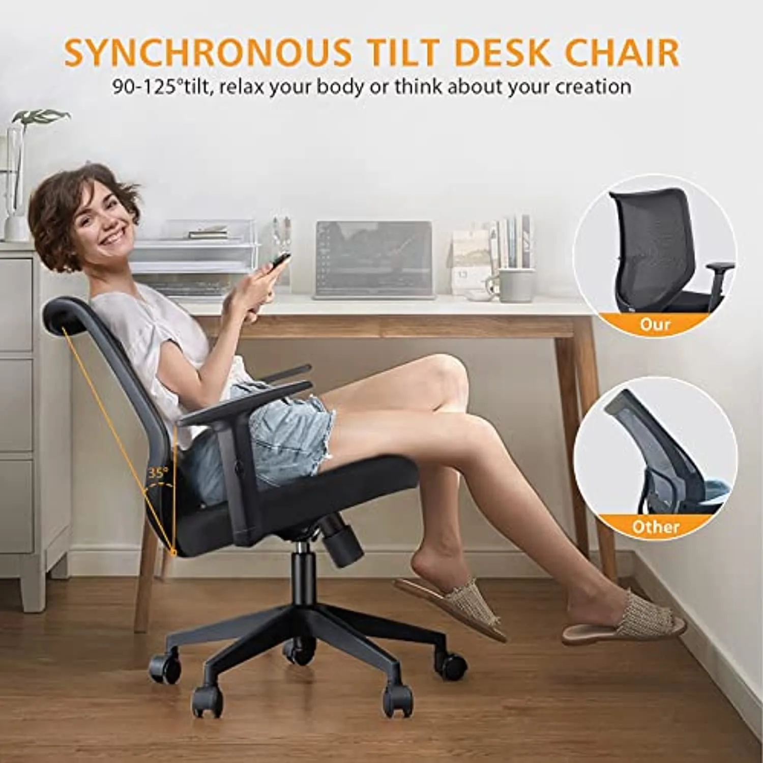 ETasker Ergonomic Office Chair, Back Support Home Office Desk Chair, Mesh Swivel Computer Chair with Armrests Adjustable