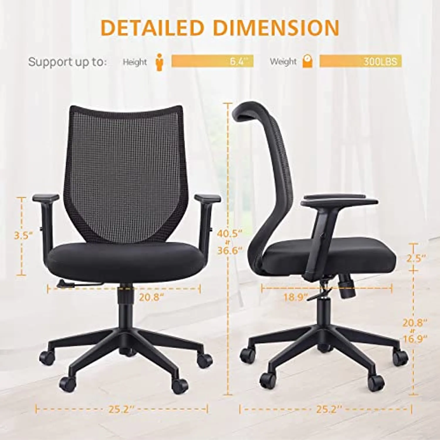 ETasker Ergonomic Office Chair, Back Support Home Office Desk Chair, Mesh Swivel Computer Chair with Armrests Adjustable