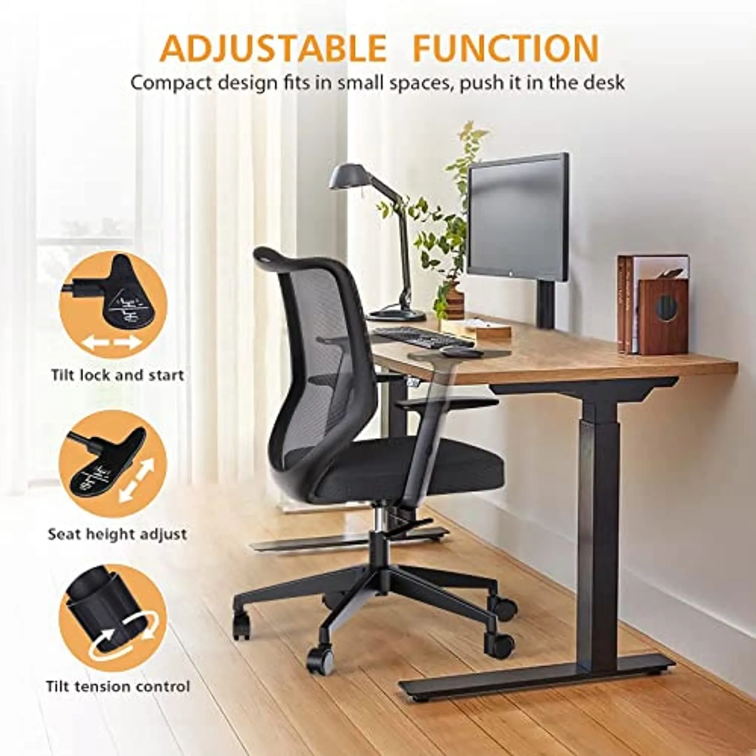ETasker Ergonomic Office Chair, Back Support Home Office Desk Chair, Mesh Swivel Computer Chair with Armrests Adjustable