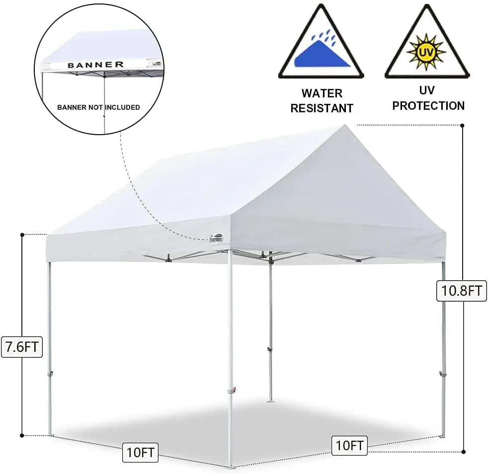 Eurmax USA Patented 10x10 Pop Up Canopy Tent Party Tent Commercial Instant Canopies Shelter with Heavy Duty Roller Bag,Bonus 4 Sand Bags (Black)