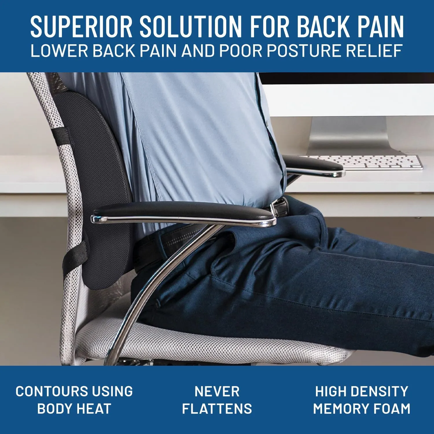 Everlasting Comfort Lumbar Support Pillow for Car Seat - Memory Foam Back Cushion for Car - Lumbar Pillow Promotes Better Posture, Back Pain Relief - Ideal for Driving