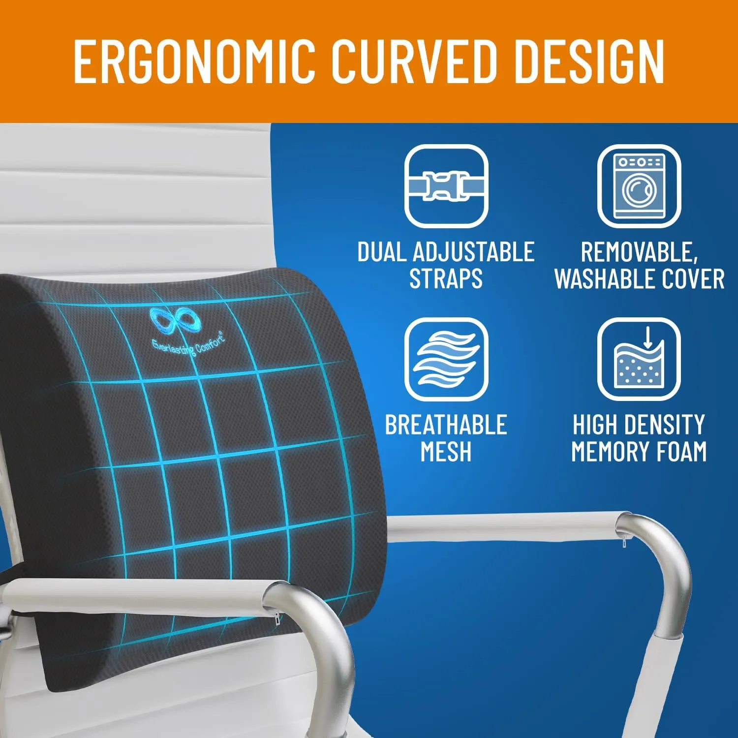 Everlasting Comfort Lumbar Support Pillow for Car Seat - Memory Foam Back Cushion for Car - Lumbar Pillow Promotes Better Posture, Back Pain Relief - Ideal for Driving