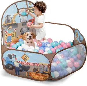 Excavator Kids Ball Pit for Toddler with Basketball Hoop Foldable Pop-Up Baby Ball Pool for Girls Boys Indoor & Outdoor Game 47.24"/120cm Wide Plyahouse Tent (Balls NOT Included)