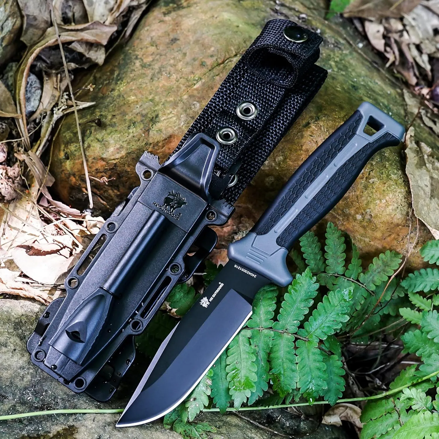 Extra Sharp Bushcraft Knife with Fire Starter, Premium D2 Steel Fixed Blade Survival Camping Knife with Plastic Sheath for Outdoor, Hiking, Backpacking(Black)