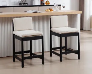 Farmhouse Counter Height Bar Stools Set of 2 Mid Century Modern Barstools Upholstered Counter Stools Black Wooden Bar Chairs for Kitchen Island/Dining Room/Home Bar/Pub,26 Inch,Beige Linen