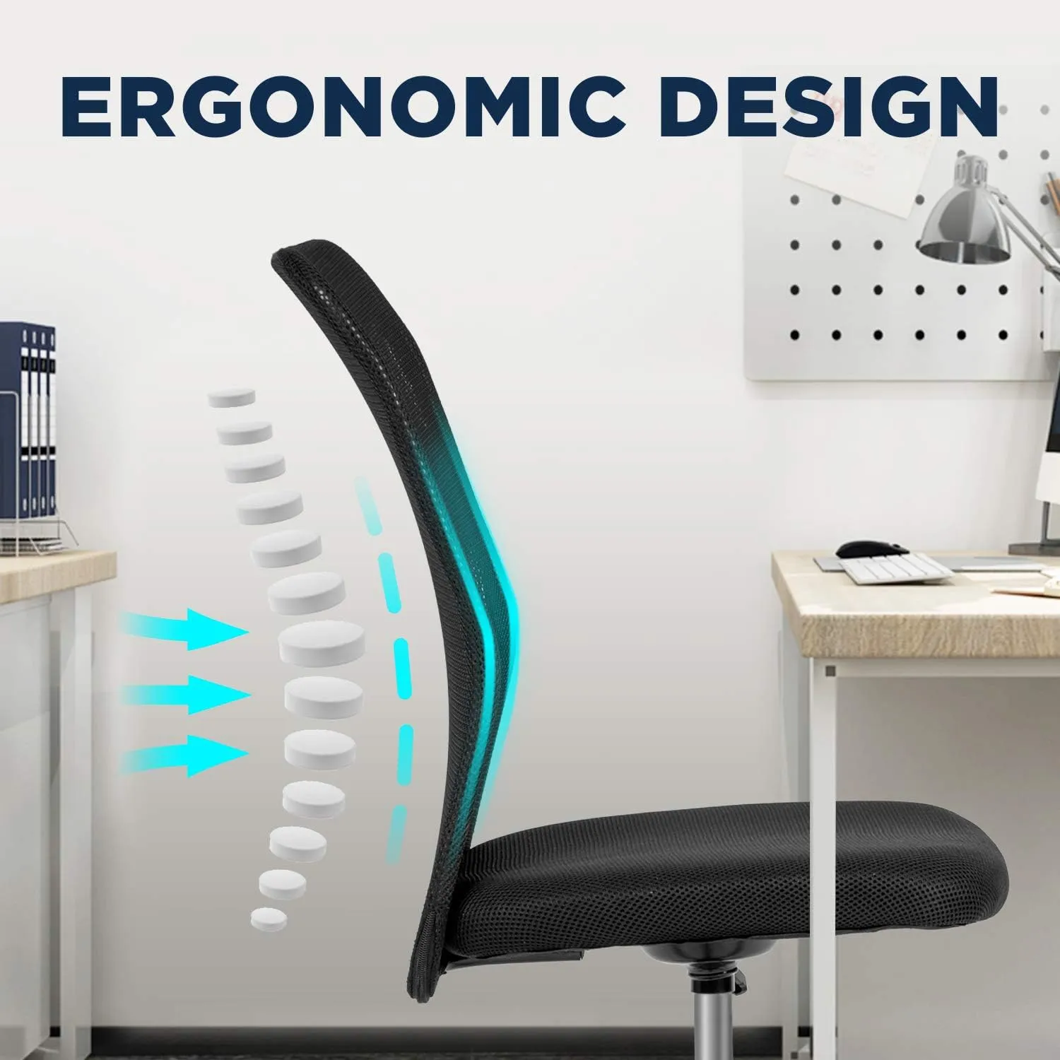 FDW Home Office Chair Mid Back Mesh Desk Chair Armless Computer Chair Ergonomic Task Rolling Swivel Chair Back Support Adjustable Modern Chair with Lumbar Support (Black)