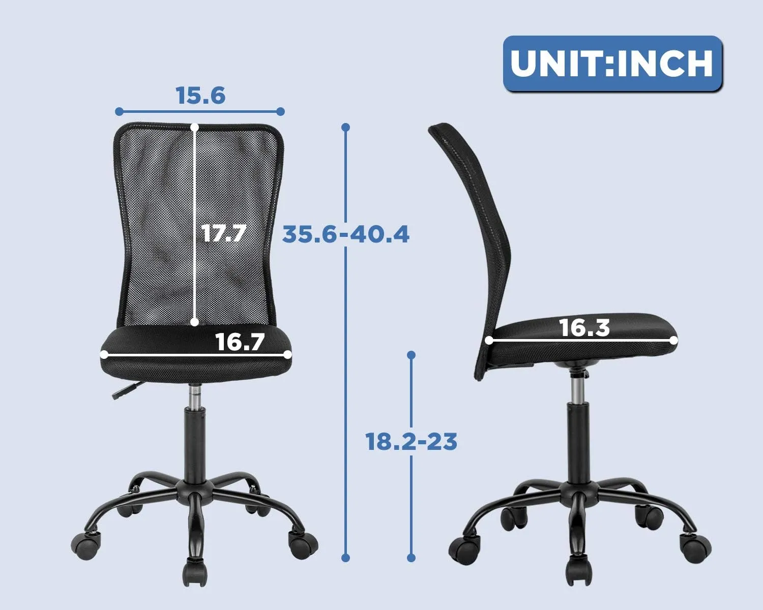 FDW Home Office Chair Mid Back Mesh Desk Chair Armless Computer Chair Ergonomic Task Rolling Swivel Chair Back Support Adjustable Modern Chair with Lumbar Support (Black)