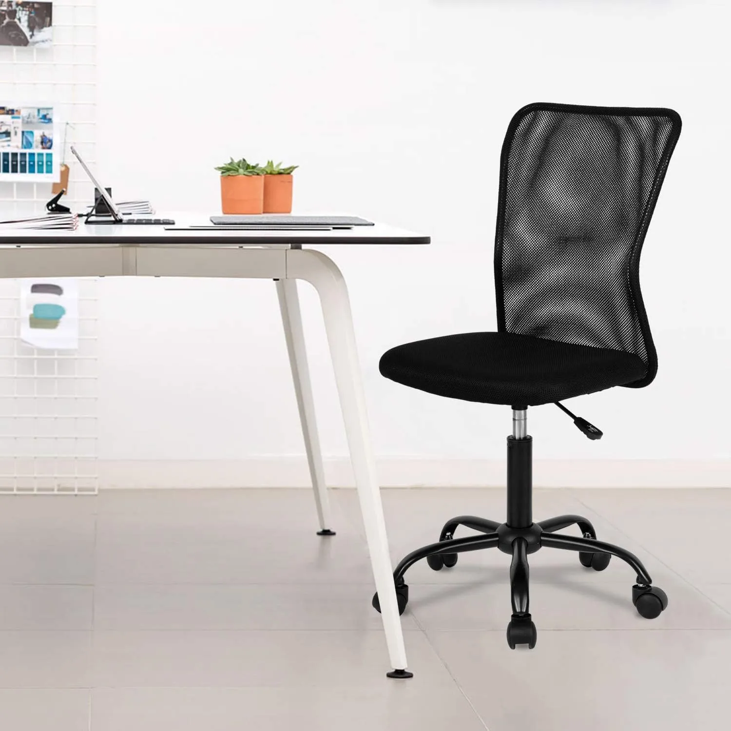 FDW Home Office Chair Mid Back Mesh Desk Chair Armless Computer Chair Ergonomic Task Rolling Swivel Chair Back Support Adjustable Modern Chair with Lumbar Support (Black)