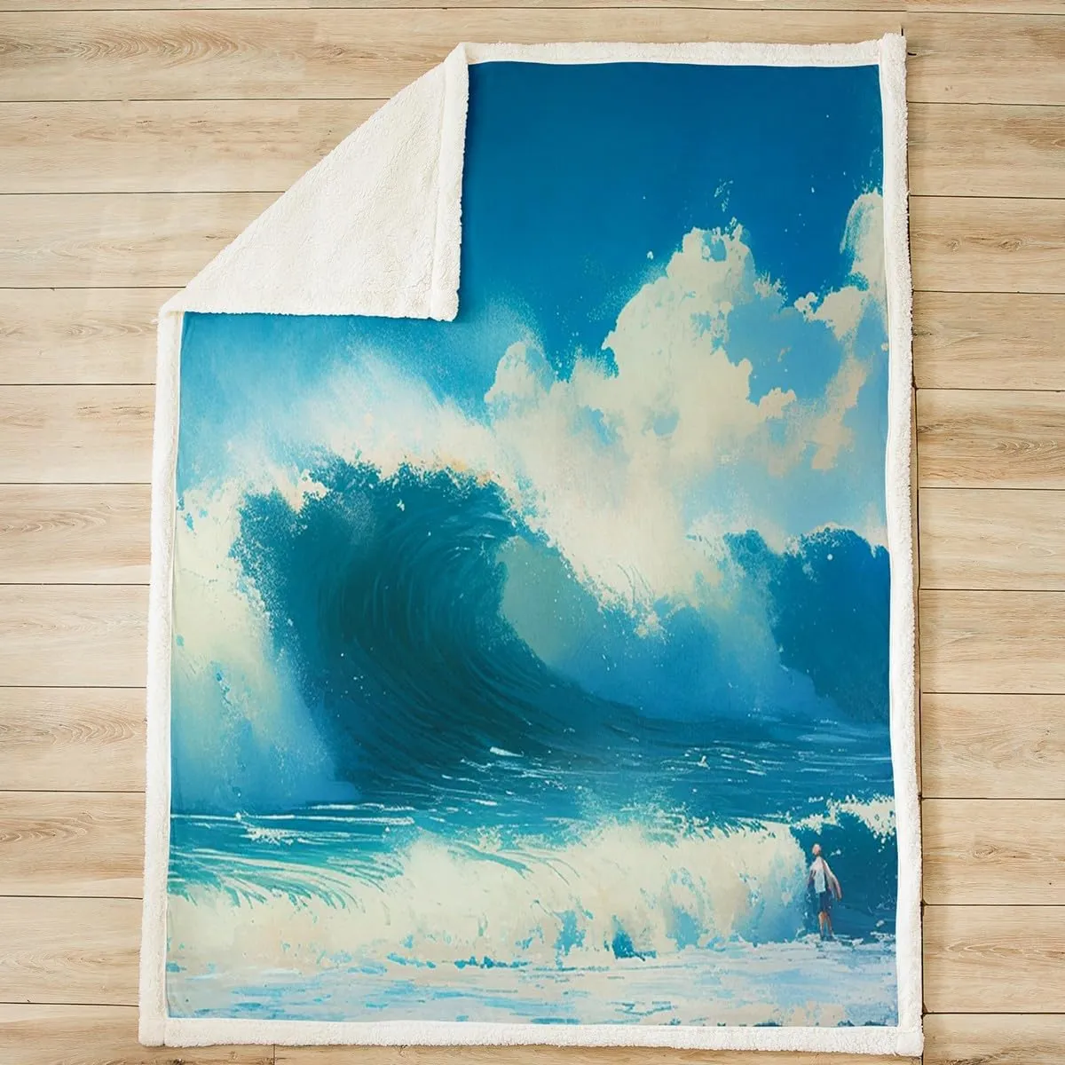Feelyou Throw Blanket for Kids Adults Women Men Ocean Wave Sherpa Blanket for Bed Couch Hawaiian Tropical Wave Surfing Fleece Blanket Blue Sea Summer Plush Blanket Soft Fuzzy BlanketTwin 60"x80"