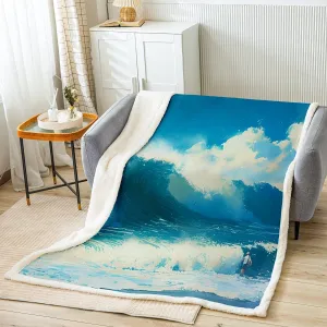 Feelyou Throw Blanket for Kids Adults Women Men Ocean Wave Sherpa Blanket for Bed Couch Hawaiian Tropical Wave Surfing Fleece Blanket Blue Sea Summer Plush Blanket Soft Fuzzy BlanketTwin 60"x80"