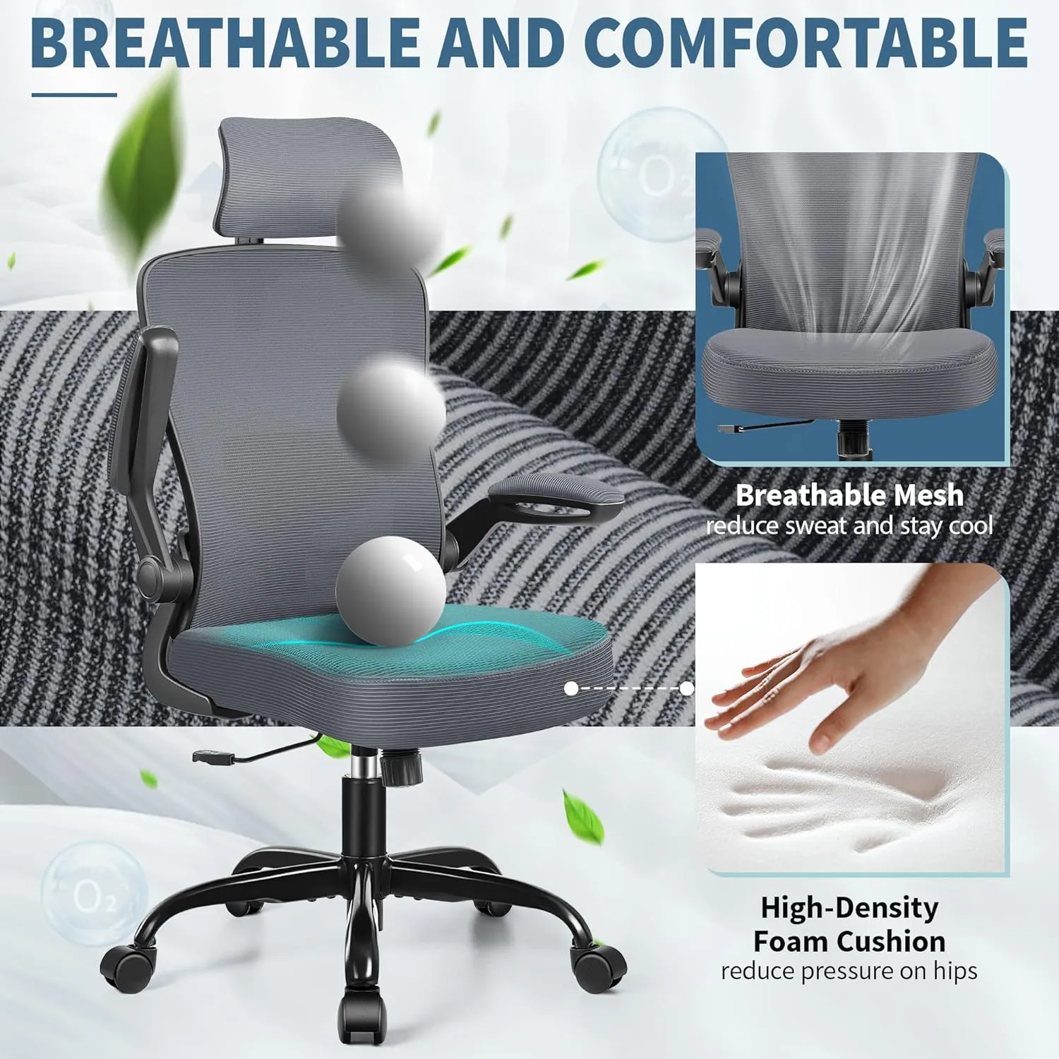 FelixKing Ergonomic Office Chair, Headrest Desk Chair Office Chair with Adjustable Lumbar Support, Home Office Swivel Task Chair with High Back and Armrest, Adjustable Height Gaming Chair(Dark Gray)