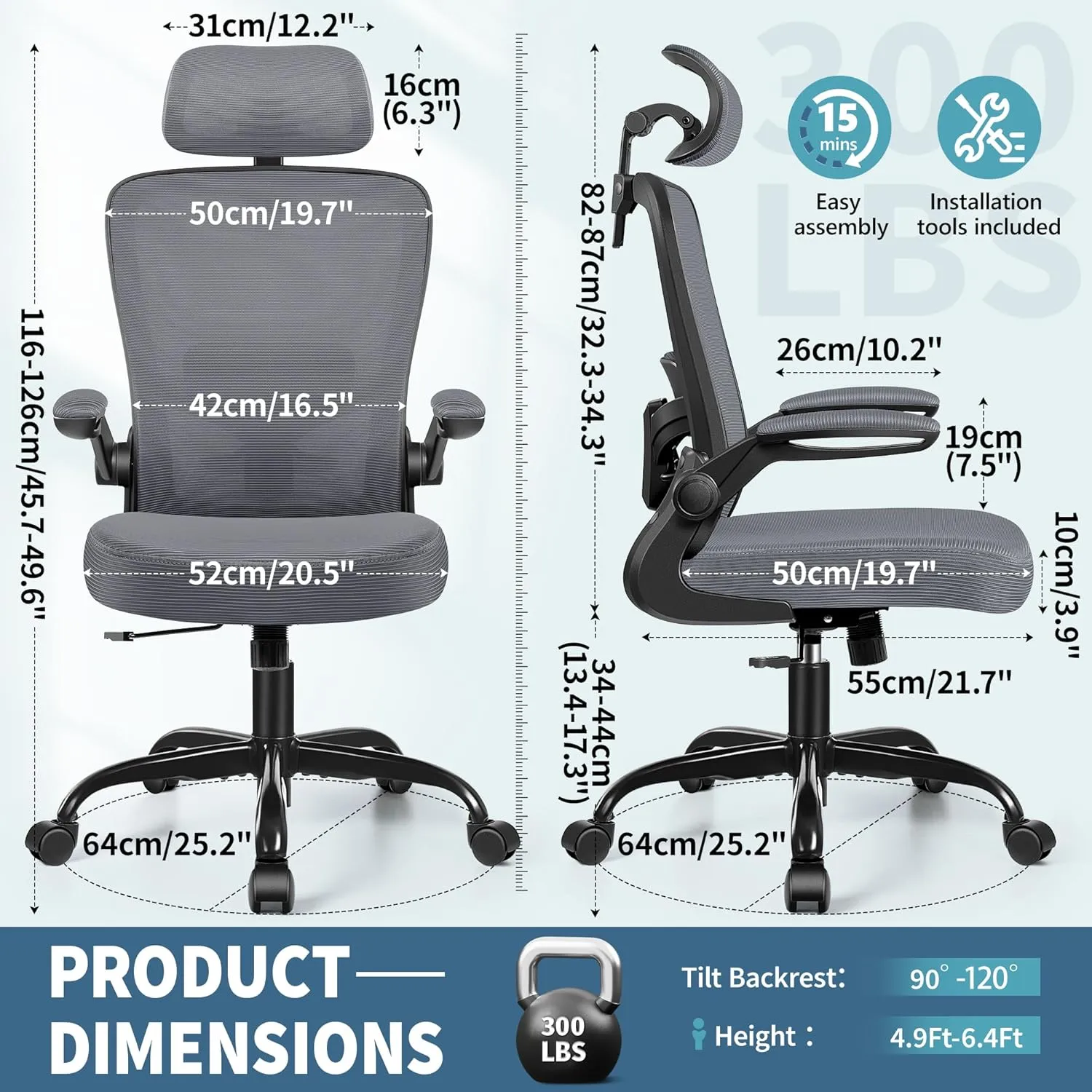 FelixKing Ergonomic Office Chair, Headrest Desk Chair Office Chair with Adjustable Lumbar Support, Home Office Swivel Task Chair with High Back and Armrest, Adjustable Height Gaming Chair(Dark Gray)