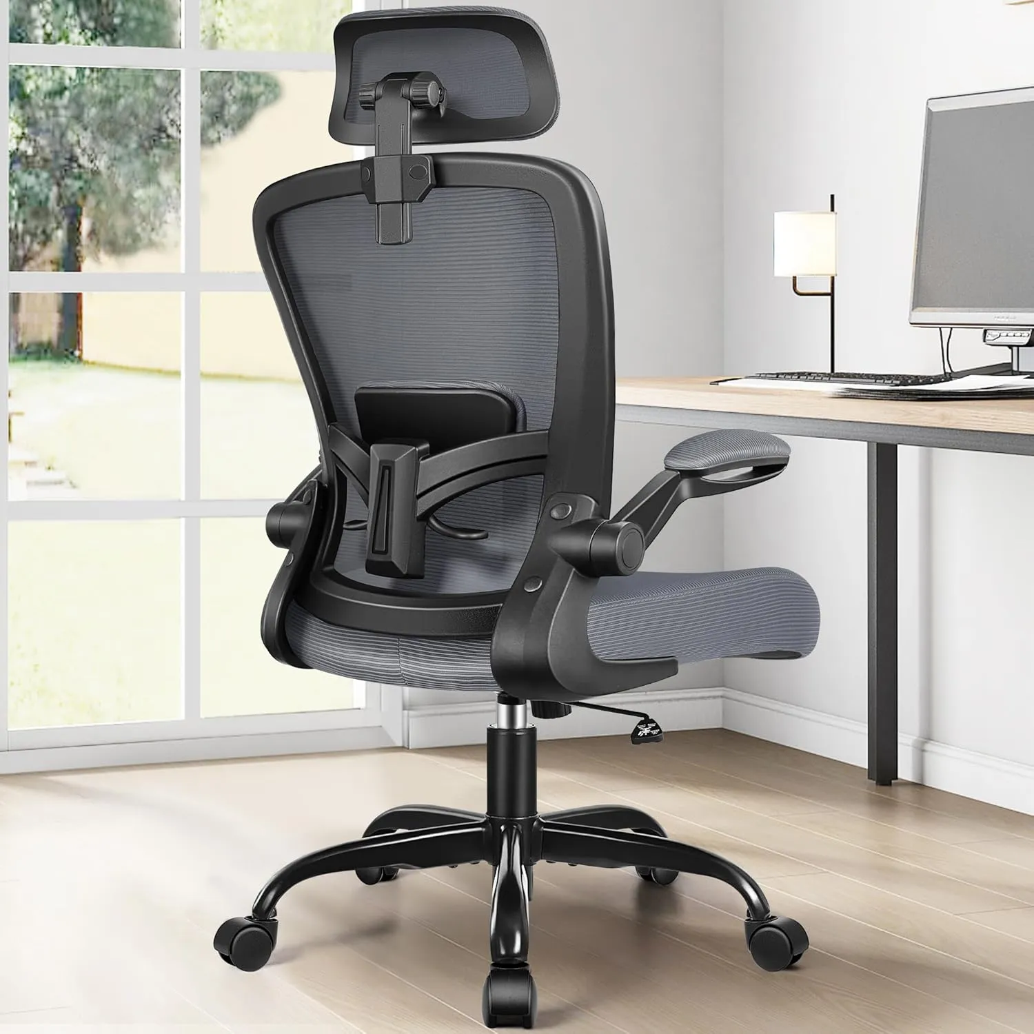 FelixKing Ergonomic Office Chair, Headrest Desk Chair Office Chair with Adjustable Lumbar Support, Home Office Swivel Task Chair with High Back and Armrest, Adjustable Height Gaming Chair(Dark Gray)