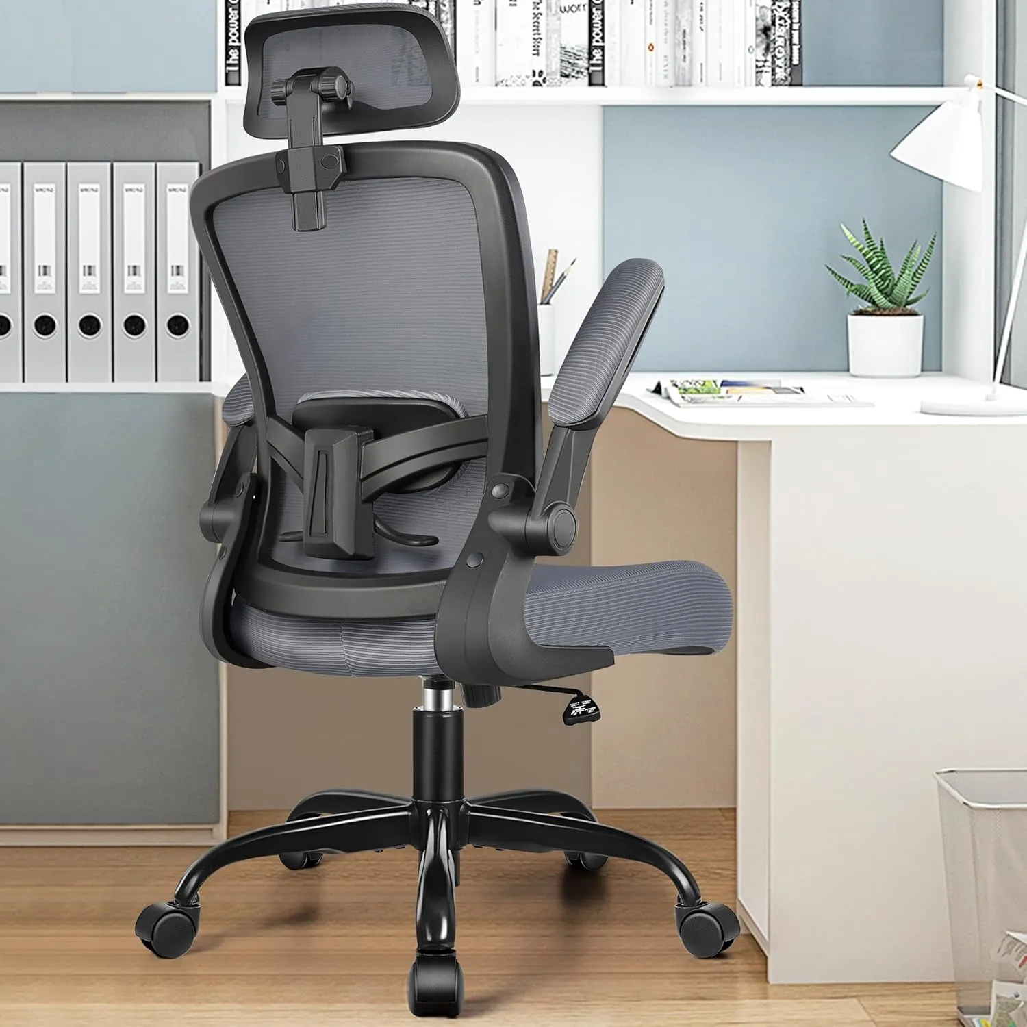 FelixKing Ergonomic Office Chair, Headrest Desk Chair Office Chair with Adjustable Lumbar Support, Home Office Swivel Task Chair with High Back and Armrest, Adjustable Height Gaming Chair(Dark Gray)