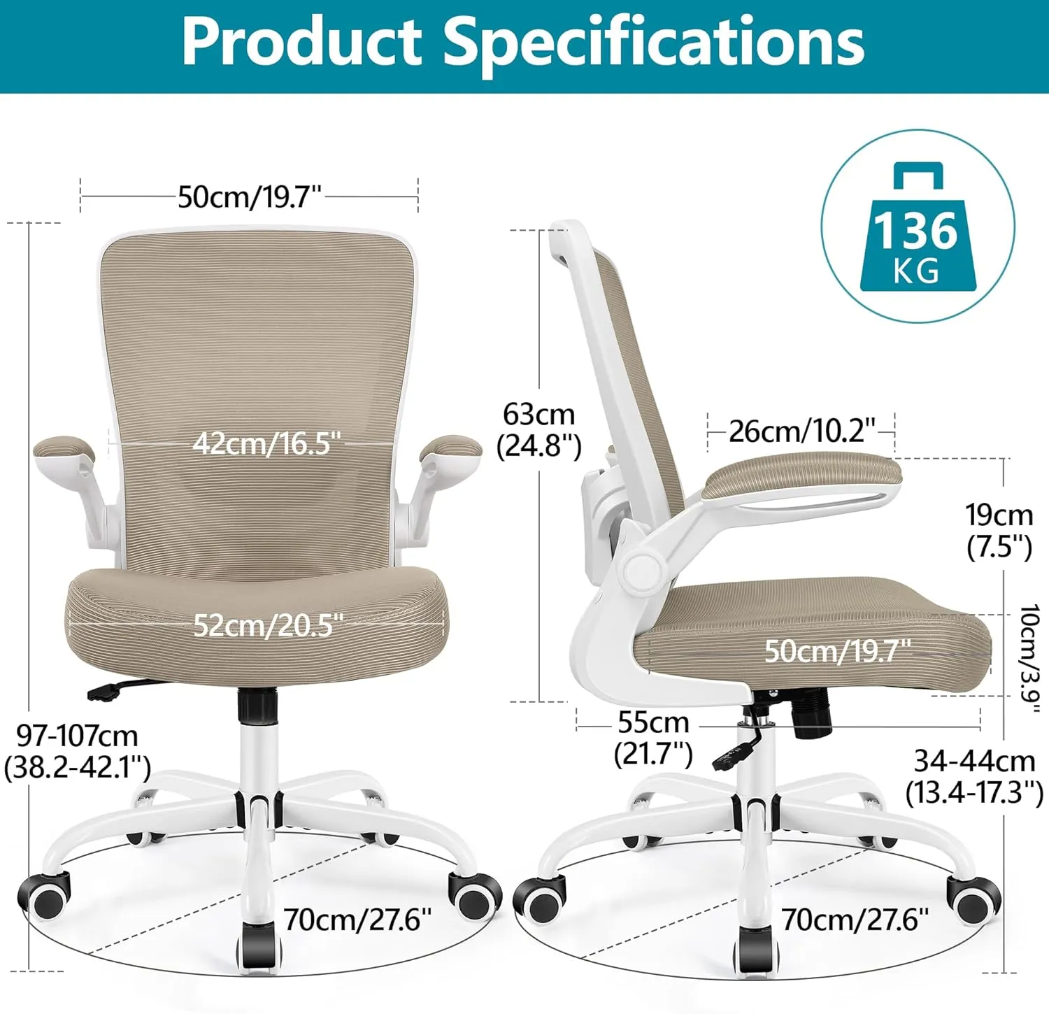 FelixKing Office Chair, Ergonomic Desk Chair Breathable Mesh Chair with Adjustable High Back Lumbar Support Flip-up Armrests, Executive Rolling Swivel Comfy Task Computer Chair for Home Office