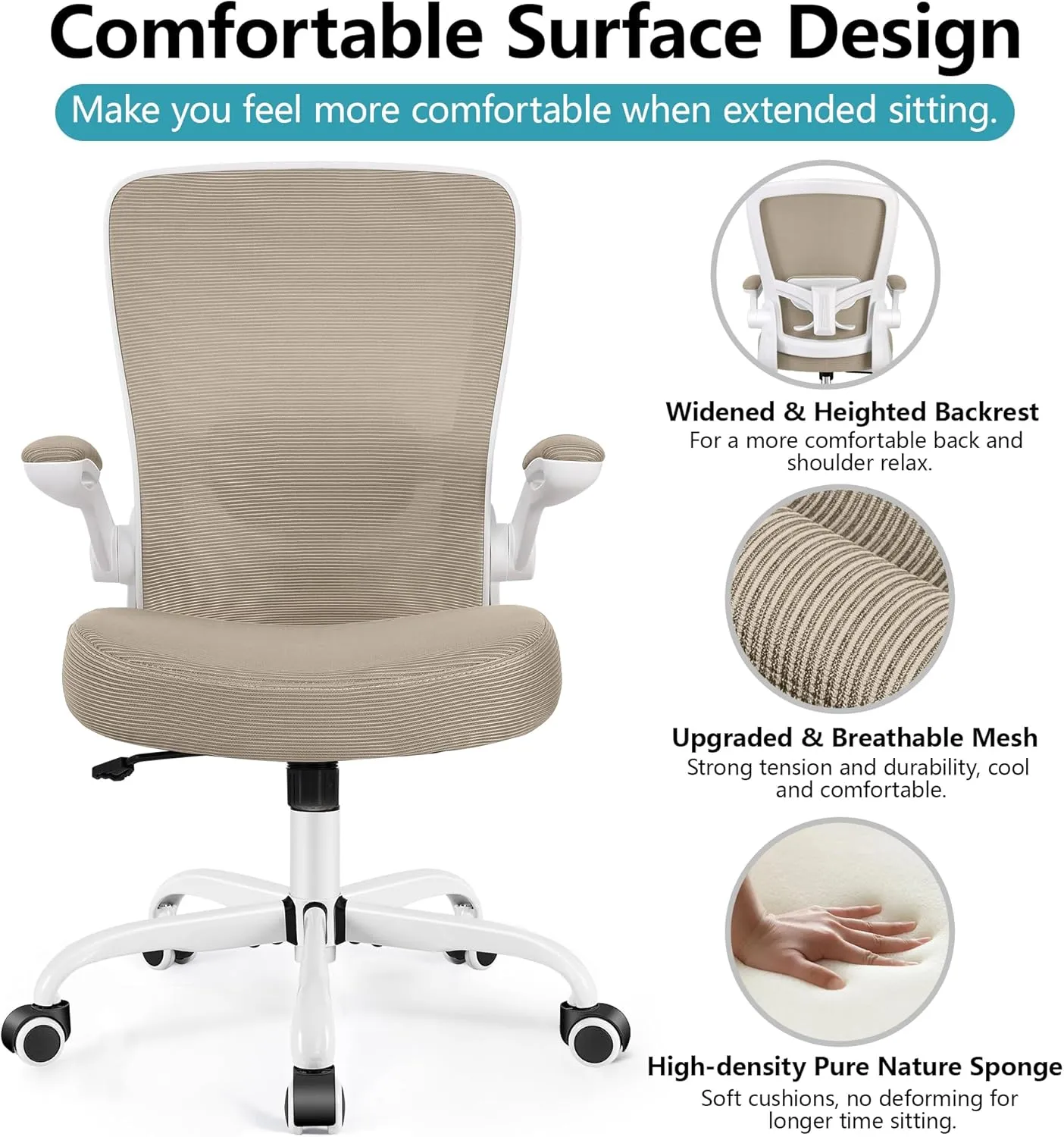 FelixKing Office Chair, Ergonomic Desk Chair Breathable Mesh Chair with Adjustable High Back Lumbar Support Flip-up Armrests, Executive Rolling Swivel Comfy Task Computer Chair for Home Office