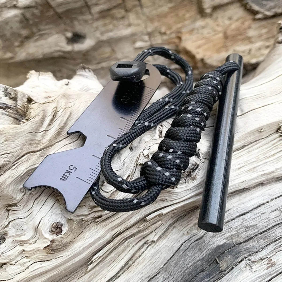 Ferrocerium Flint Rod 15Cm X 1.3Cm Survival Fire Starter With Striker Para-Cord