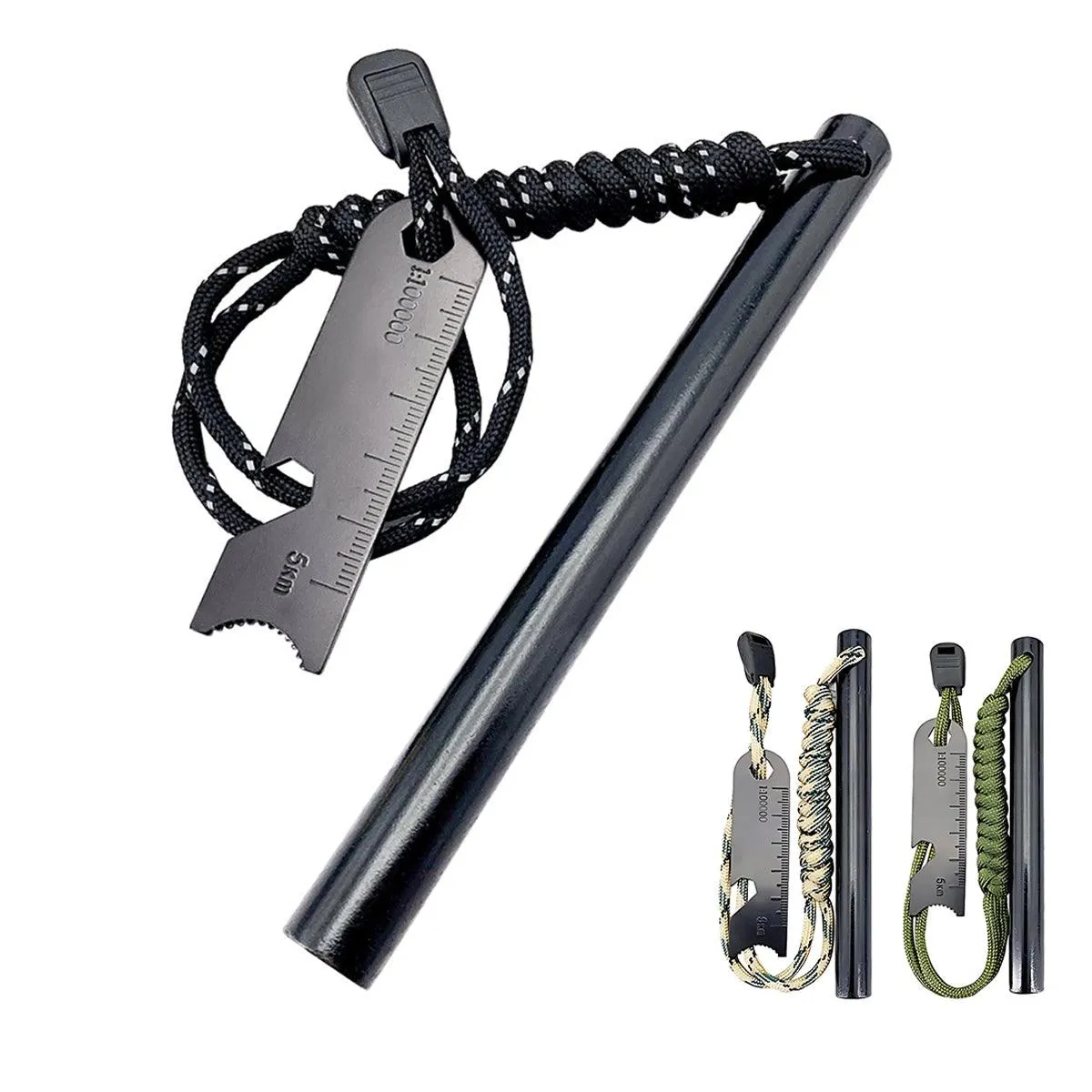 Ferrocerium Flint Rod 15Cm X 1.3Cm Survival Fire Starter With Striker Para-Cord
