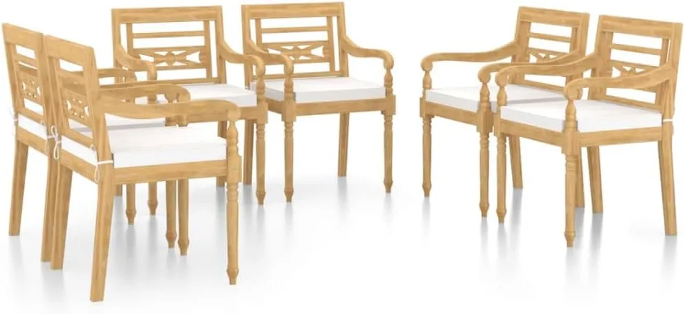 fire Pit Chairs,high Chair,Patio Furniture,Beach Chair,Batavia Chairs 6 pcs with Cushions Solid Teak WoodFor Gardens, patios, Balconies