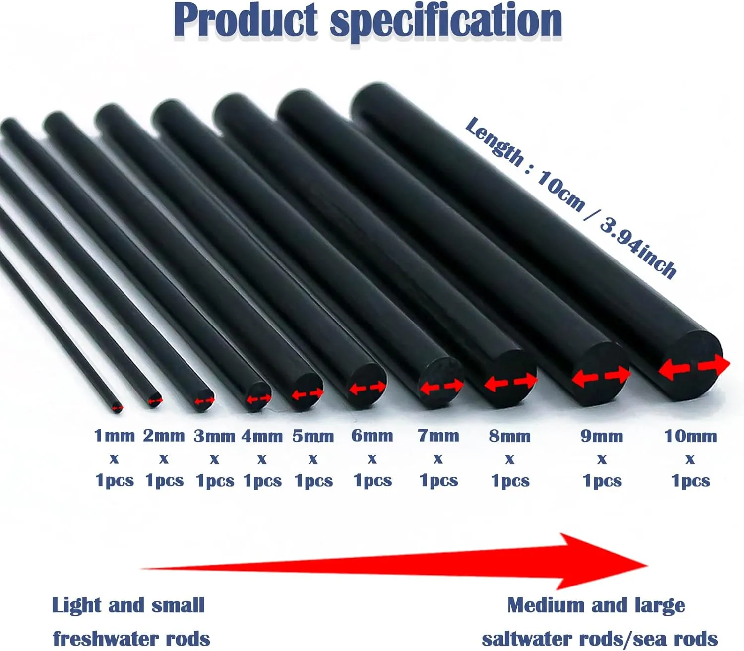 Fishing Rod Repair Kit Complete with Epoxy,10pcs Carbon Fiber Sticks Pole Building Kit, AB Glue, Wrapping Thread for Saltwater Freshwater Spinning Casting Rod