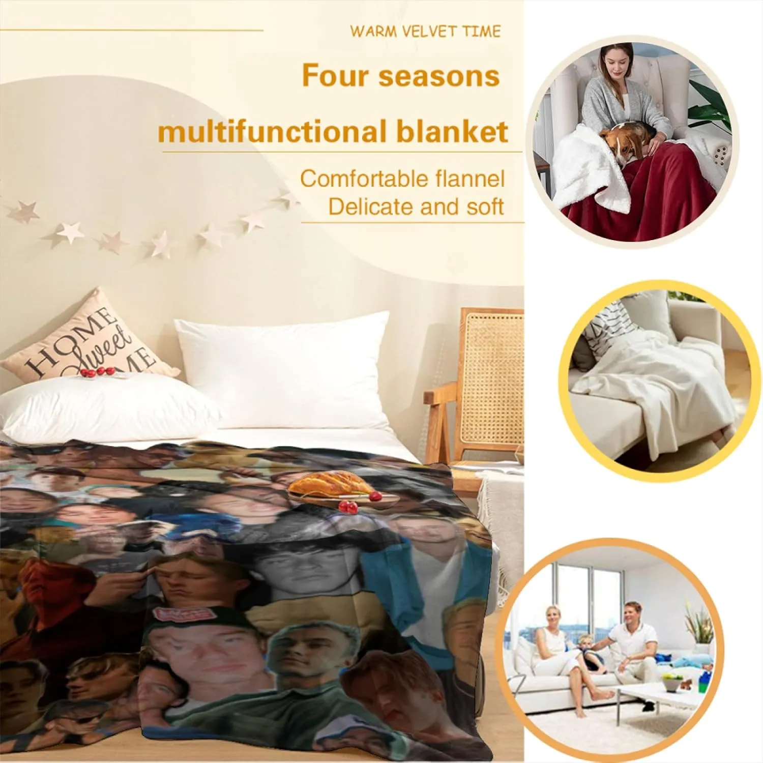 Flannel Blanket 280g Drew Actor Star Starkey Cozy Bedroom Outdoor Indoor Throw Air Conditioning Soft Warm Plush Blankets Sofa Living Room Home Decor-50×60"