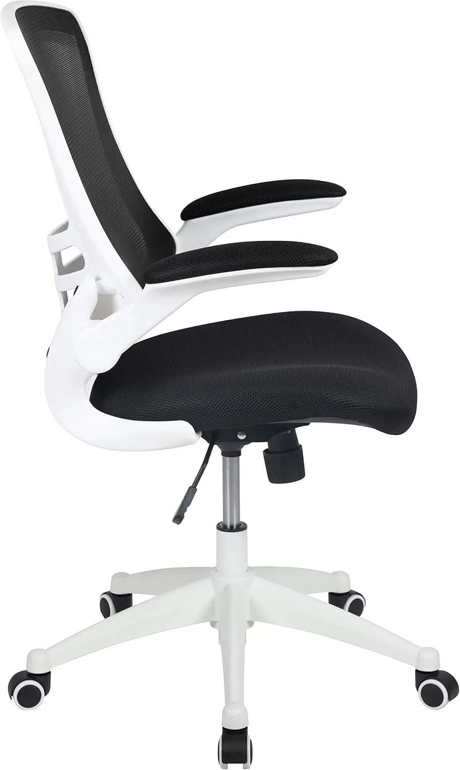 Flash Furniture Kelista Office Chair, Ergonomic, Mid-Back, White Frame, Black Mesh with Swivel