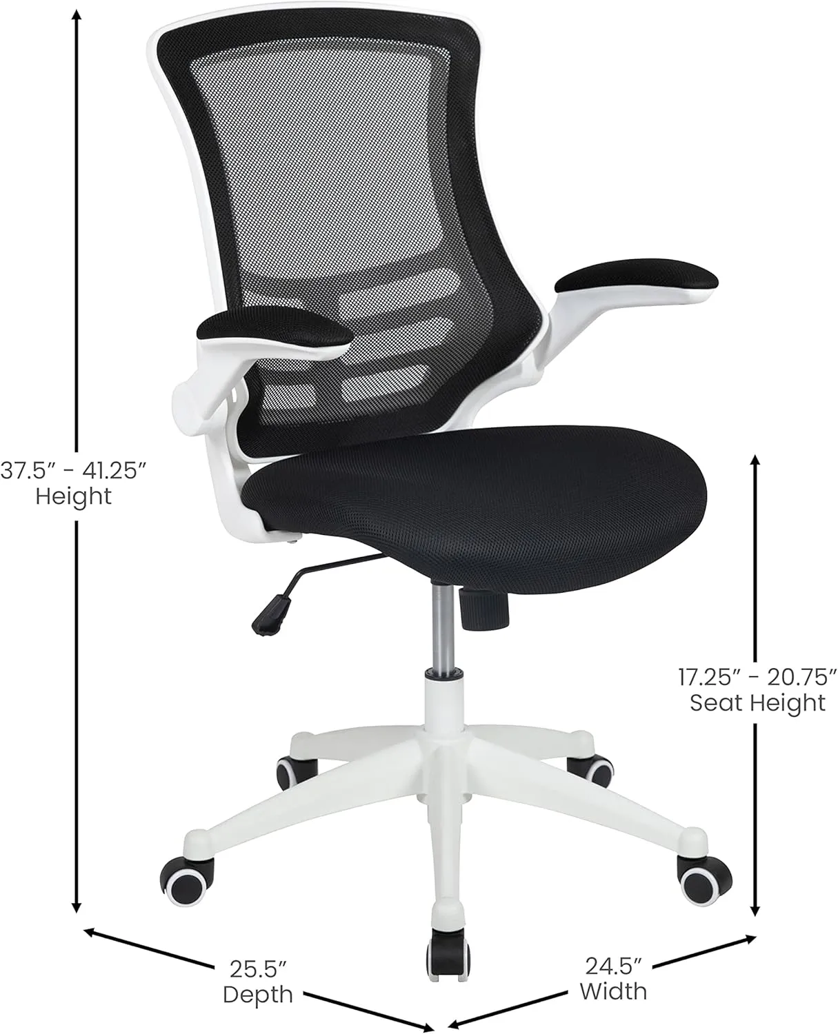 Flash Furniture Kelista Office Chair, Ergonomic, Mid-Back, White Frame, Black Mesh with Swivel