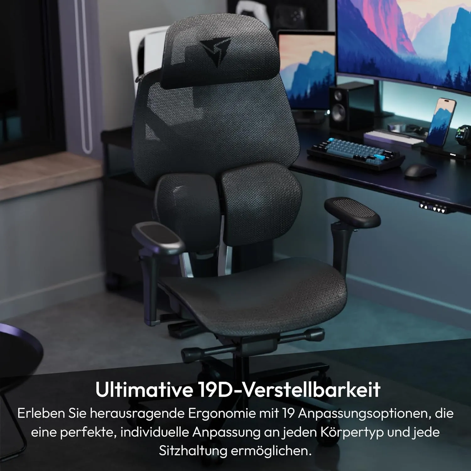 Flex Pro Ergonomic Office Chair, for Adults Gaming Chair, High Back Desk Chair, Synchronous Tilt, Forward Tilt, 19D Fully Self-Adjusting, Adjustable Backrest High, Breathable Mesh, Black