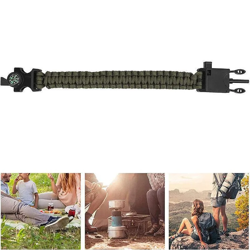 Flint Fire Starter 5In1 Survival Paracord Bracelet Whistle Compass Gear Tool Kit