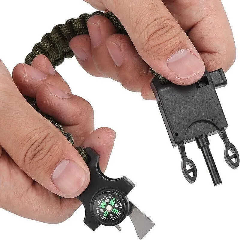 Flint Fire Starter 5In1 Survival Paracord Bracelet Whistle Compass Gear Tool Kit