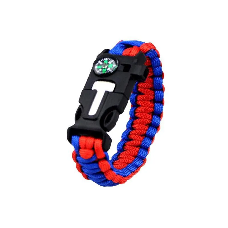Flint Fire Starter 5In1 Survival Paracord Bracelet Whistle Compass Gear Tool Kit