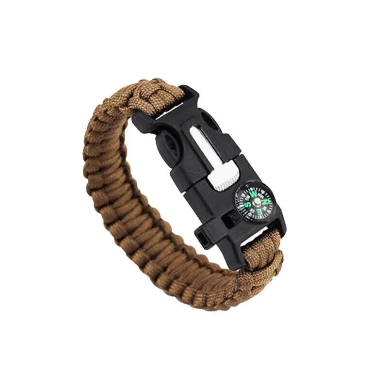 Flint Fire Starter 5In1 Survival Paracord Bracelet Whistle Compass Gear Tool Kit
