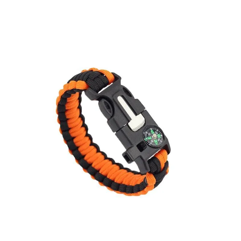 Flint Fire Starter 5In1 Survival Paracord Bracelet Whistle Compass Gear Tool Kit