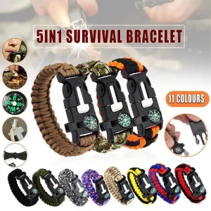 Flint Fire Starter 5In1 Survival Paracord Bracelet Whistle Compass Gear Tool Kit