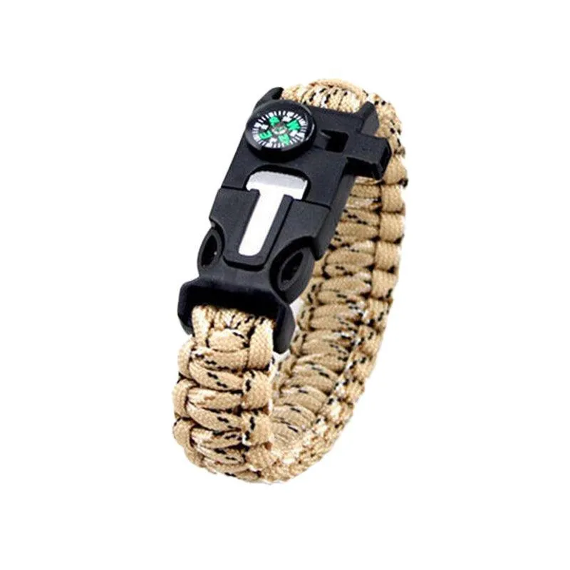 Flint Fire Starter 5In1 Survival Paracord Bracelet Whistle Compass Gear Tool Kit