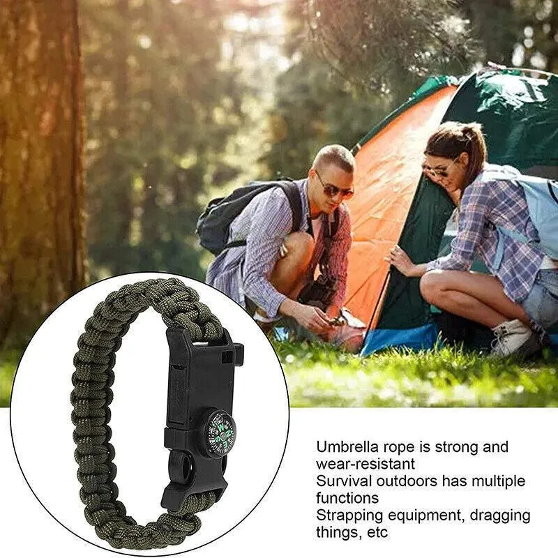 Flint Fire Starter 5In1 Survival Paracord Bracelet Whistle Compass Gear Tool Kit