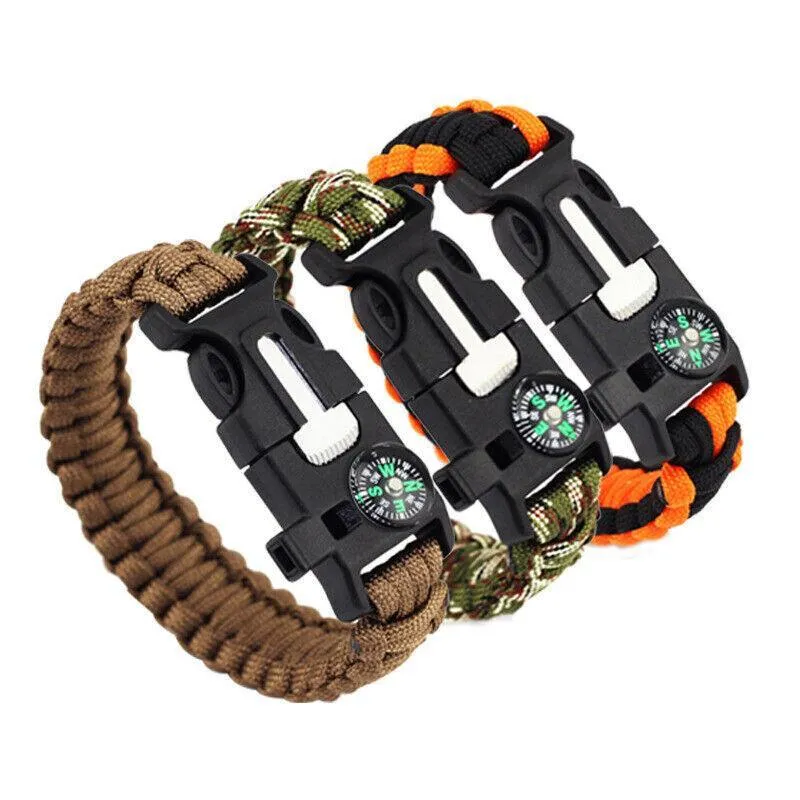 Flint Fire Starter 5In1 Survival Paracord Bracelet Whistle Compass Gear Tool Kit