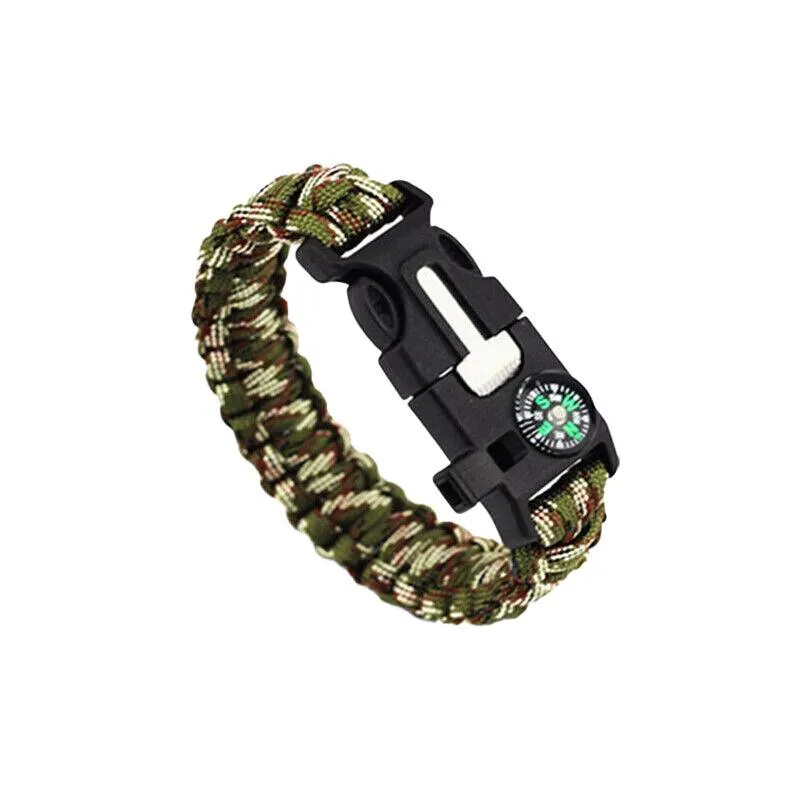 Flint Fire Starter 5In1 Survival Paracord Bracelet Whistle Compass Gear Tool Kit