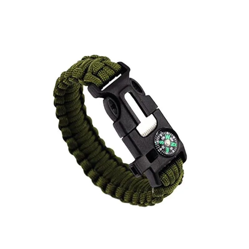 Flint Fire Starter 5In1 Survival Paracord Bracelet Whistle Compass Gear Tool Kit