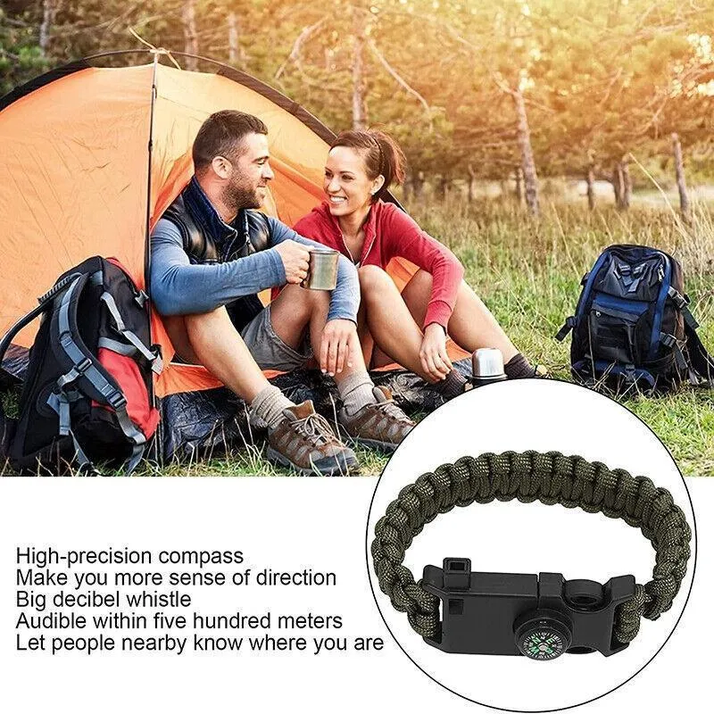 Flint Fire Starter 5In1 Survival Paracord Bracelet Whistle Compass Gear Tool Kit