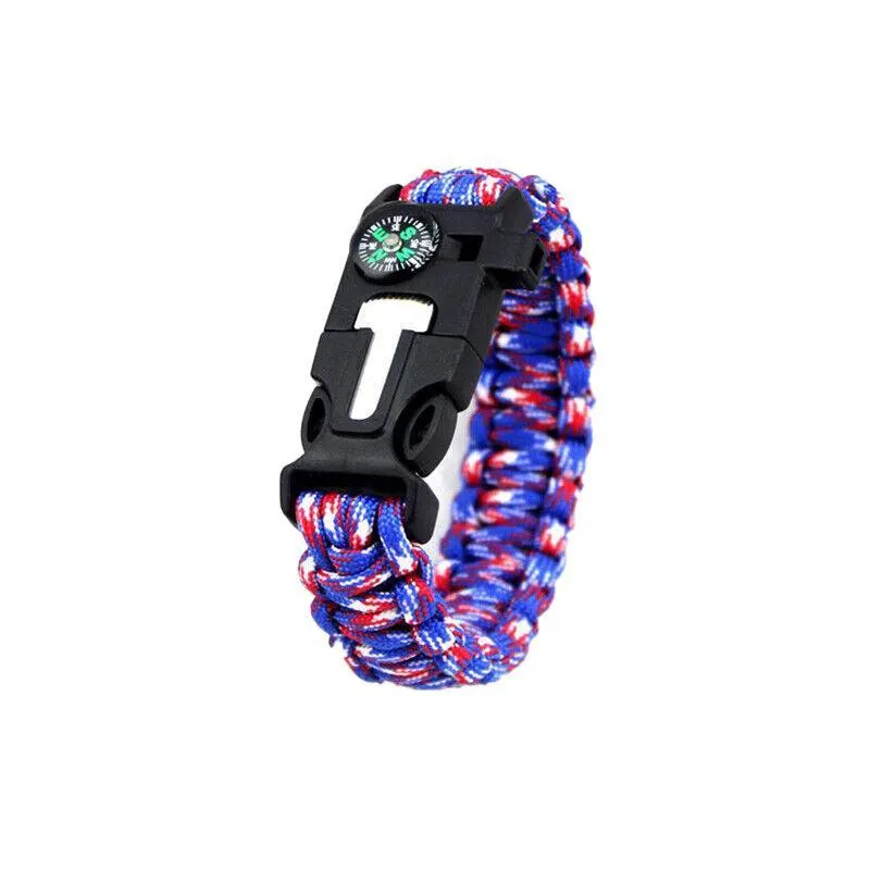 Flint Fire Starter 5In1 Survival Paracord Bracelet Whistle Compass Gear Tool Kit